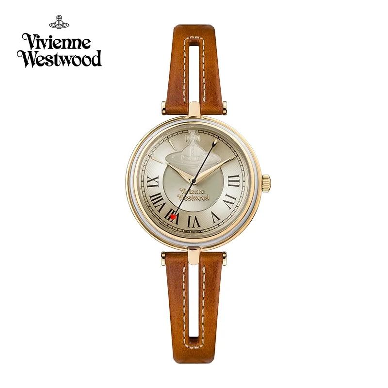 

Vivienne Westwood Модные женские часы с полым коричневым кожаным ремешком