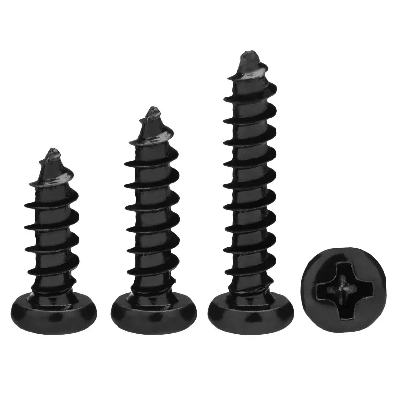 Саморезы по дереву из черной углеродистой стали с круглой головкой и крестообразным шлицем M3 * 6 M1 M1.2 M1.7 M2 M3 M4 Винты PA Винты для мебельного шкафа