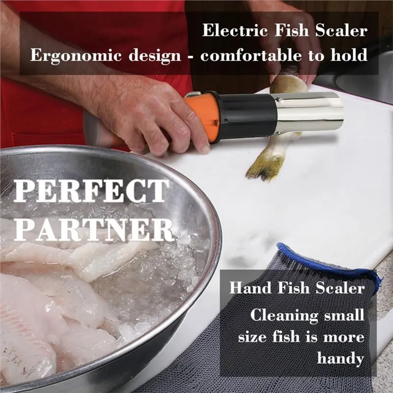 A19F-Cordless Fish Scaler Tool Built-In 12V Rechargeable Battery, Head IPX7 Waterproof Design, 2 Cutters Included EU Plug