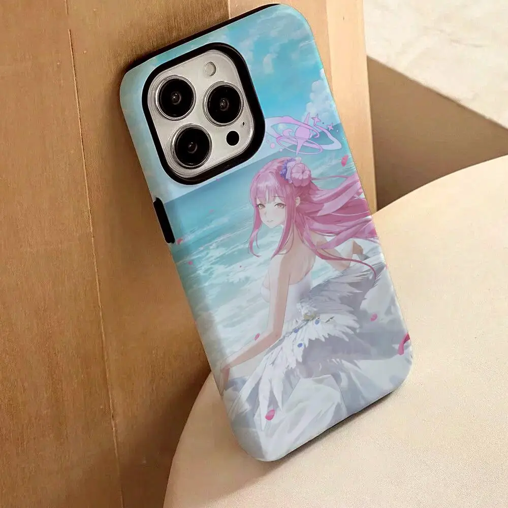 

Синий архивный чехол для телефона для iPhone 17, 16, 15, 14, 13, 12, Pro Max Plus, глянцевый HD, двухслойная жидкая задняя пленка, твердый корпус