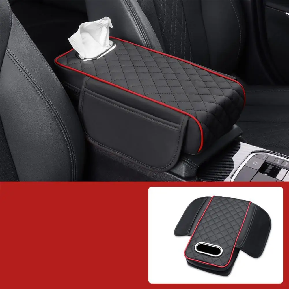 Car Armrest Mat With Tissue Storage Memory Foam Height Pad Universal Auto Center Console Arm Rest Protection Cushion