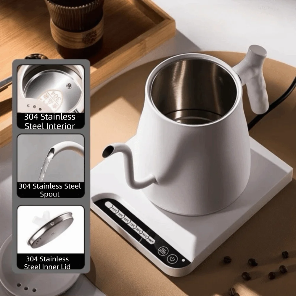 1000ML Goose-neck Electric Kettle Adjustable Temperature Smart Temp Control Heating Water Kettle with Heated Base