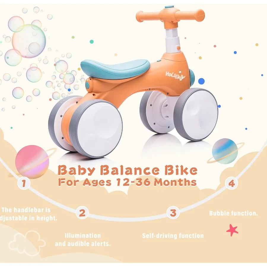 Babyloopfiets 1 jaar oud met muziekverlichting Bubble Machine 4 wielen Pedaalloze peuterrit op speelgoed voor 12-36 maanden Birthda