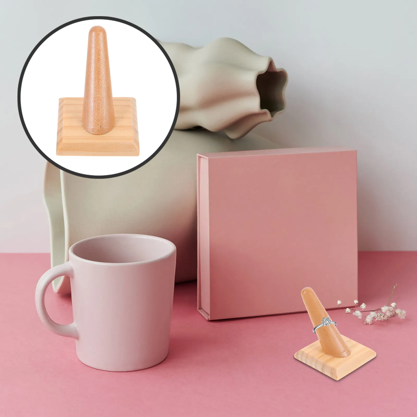 2Pcs Wooden Ring Display Stand Pillar Style Ring Holder for Jewelry Counter Showcase Cabinet Supermarket Desktop Display Use