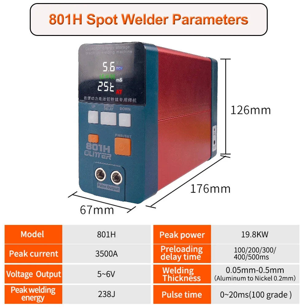 801H Spot Welding for 18650 Battery Welding Machine Peak Power 19.8kw 3500A Pulsed Current 110-240V  Al Nickel Spot Welder