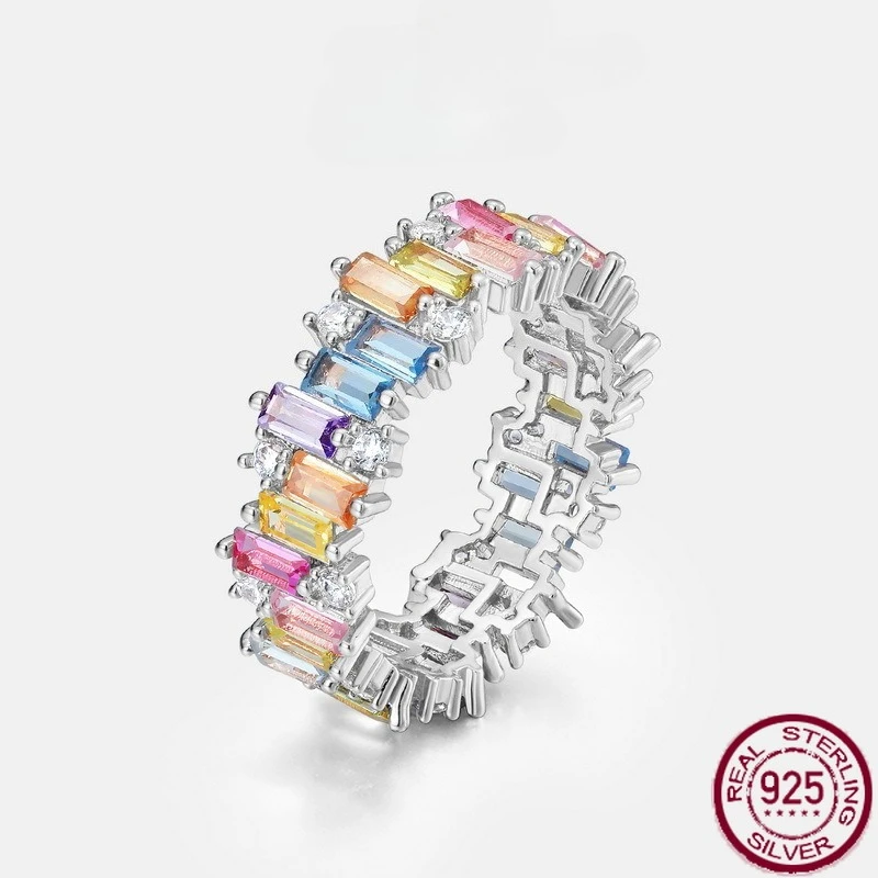 

New S925 pure silver rectangular zirconia ring with irregular square zirconia inlay, light luxury and versatile wedding jewelry