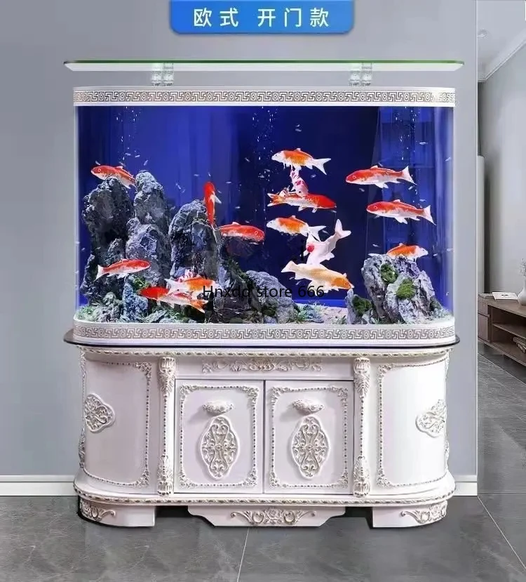 European-Style Glass Fish Tank Large Household Living Room Wall Ecological Water-Free One-Click Drain Valve