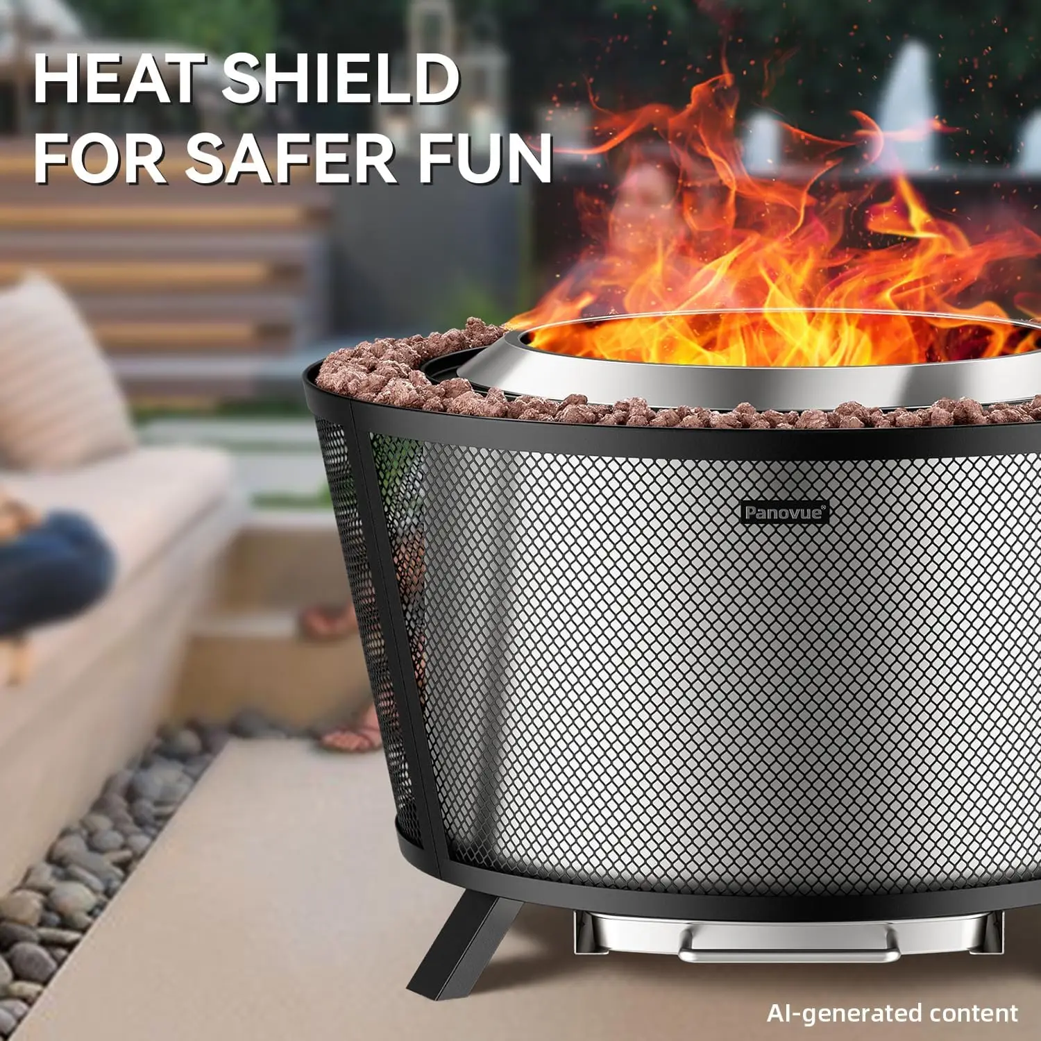 29 Inch Smokeless Fire Pit with Mesh Shield & Pull-Out Ash Pan