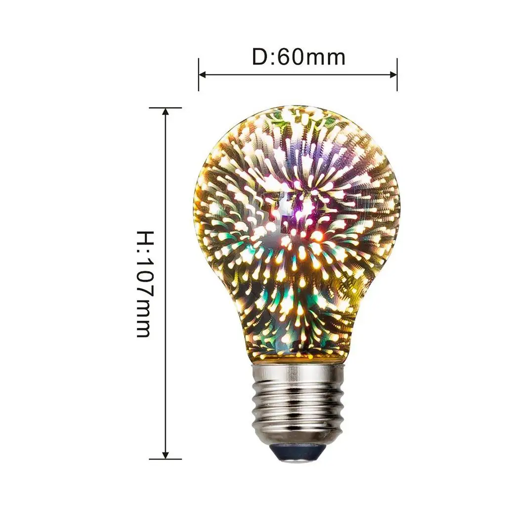 Firework LED Bulb Galaxy 3D Light for Party Decoration Warm Multicolor Silver Glass E26 Base Dimmable Outdoor Indoor Use