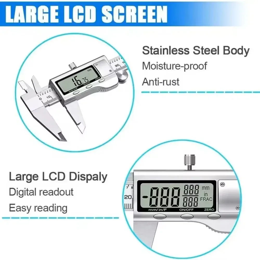 150mm stainless steel digital micrometer, high precision 0.01mm slide foot with data retention and unit conversion for industria