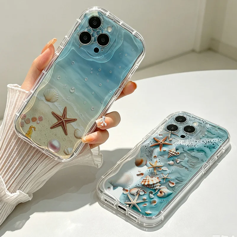 Beach Seashell Starfish Phone Case For Google Pixel 10 7 8 9 Pro XL 8A Silicone Wavy Marine Organism Shockproof Anti-Knock Cover