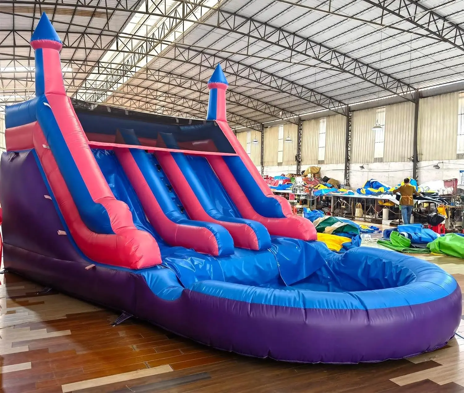 Inflatable Commercial-Grade Water Slide, 21FT(L), for Kids and Adults, with Double Slide, Heavy-Duty Full PVC Construction, Large Airtight Splash Pool, 1100W Blower, Backyard/Outdoor Park Use, 21x11x12ft