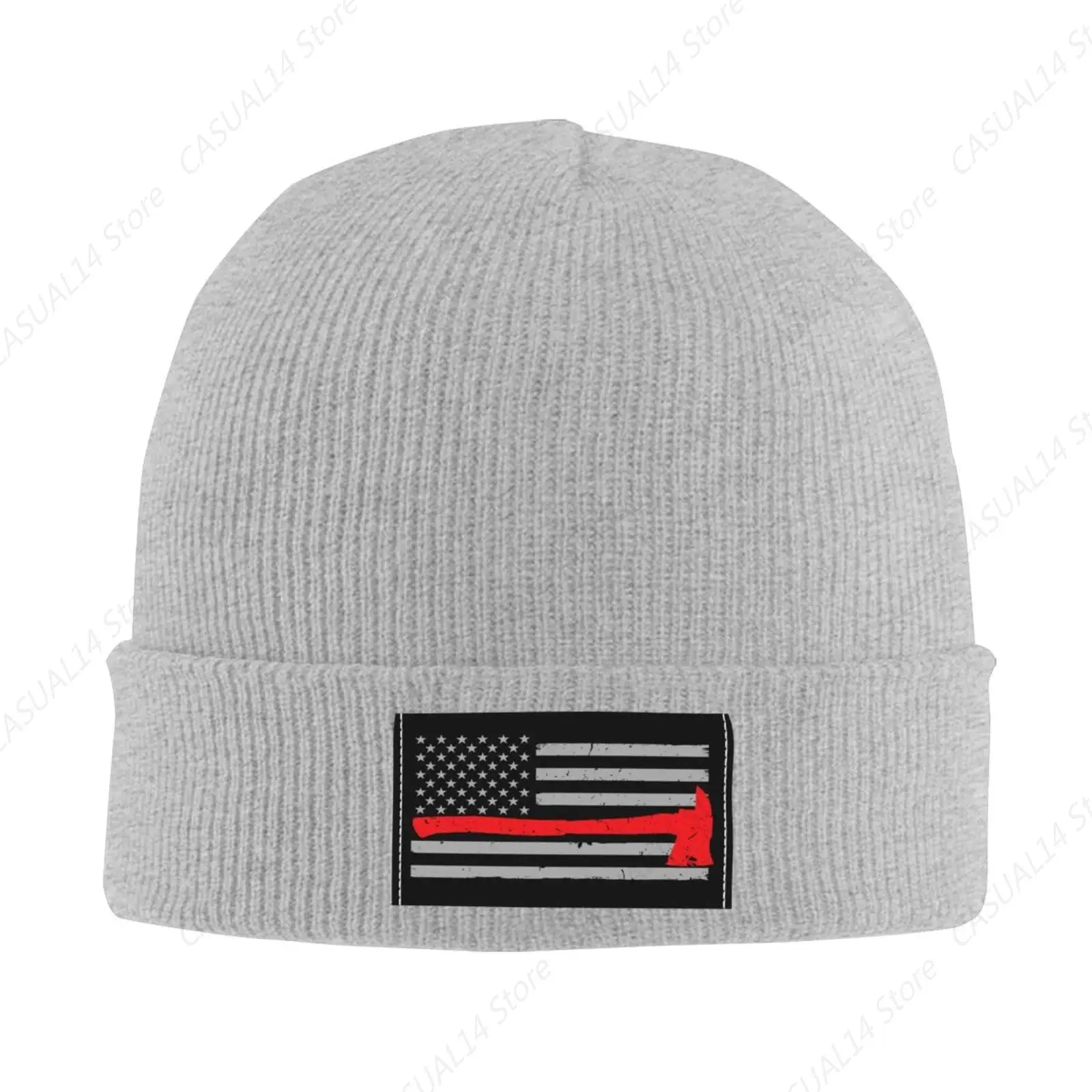 Firefighter Axe Red Line Flag Knit Hat Adult Beanie Hat Outdoor Warm Autumn Winter Knitted Hat Basis Skull Cap