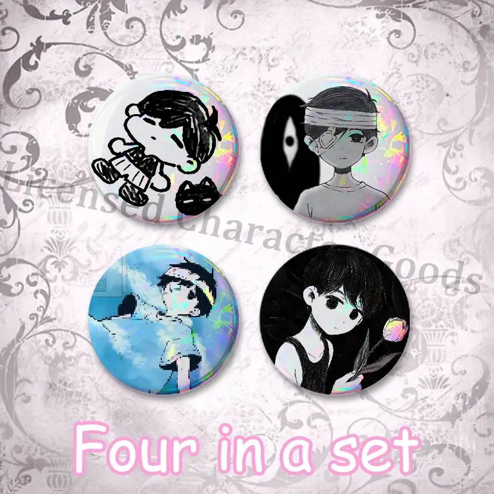 O-OMORI SUNNY 75mm Large Tin Badge 3 Inch Holographic Baji for Ita-Bag Centerpiece 4-Piece Set