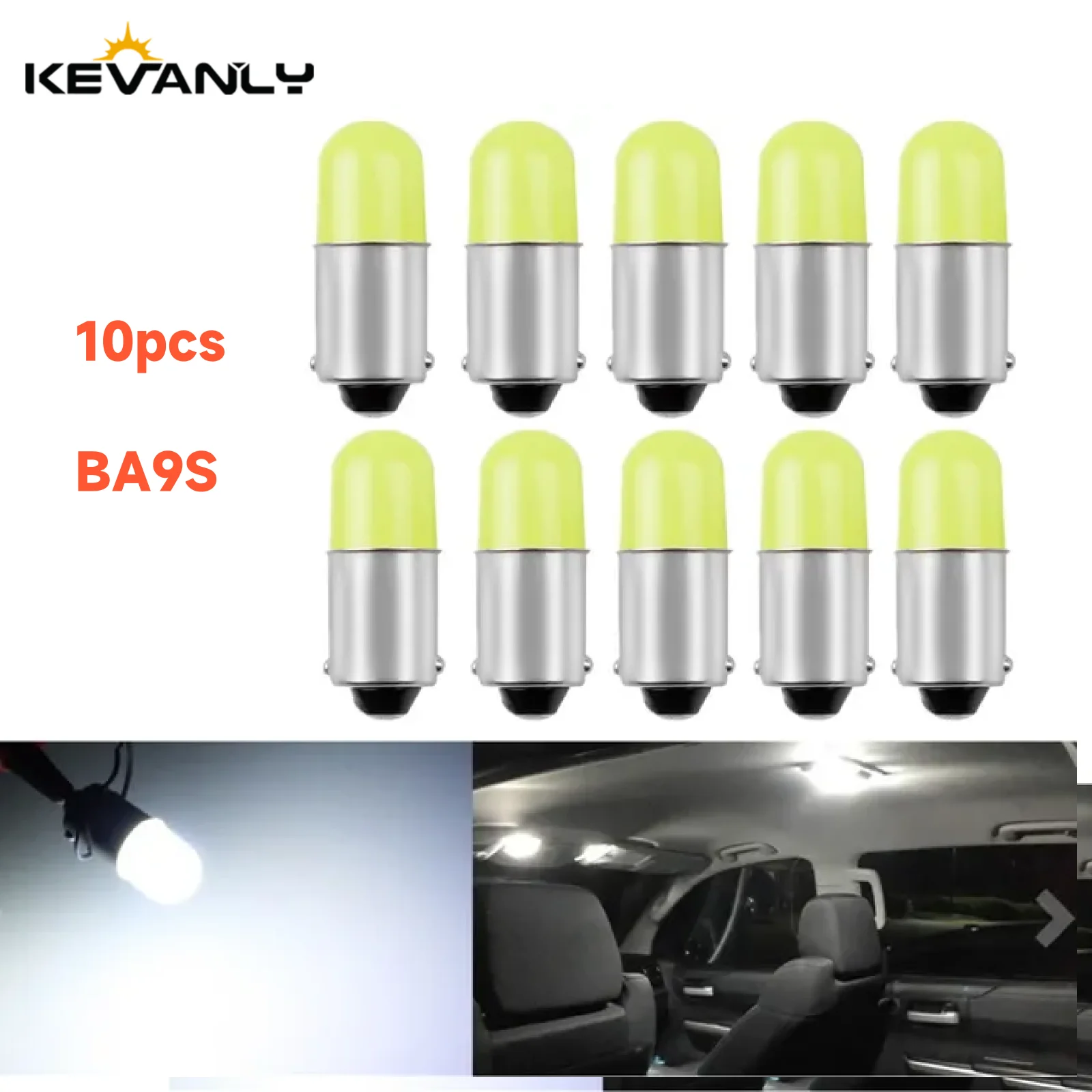 

KEVANLY 10pcs BA9S T4W COB Round 3D Led 1 SMD Car License Plate Light Turn Signal Bulb Parking Lights Door Lamp White dc12V