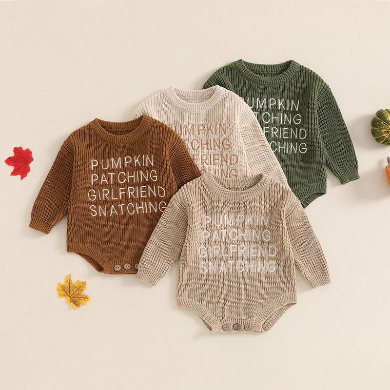 

Baby Sweater Romper Letter Embroidered Long Sleeve Round Neck Knitted Pullover Jumpsuits