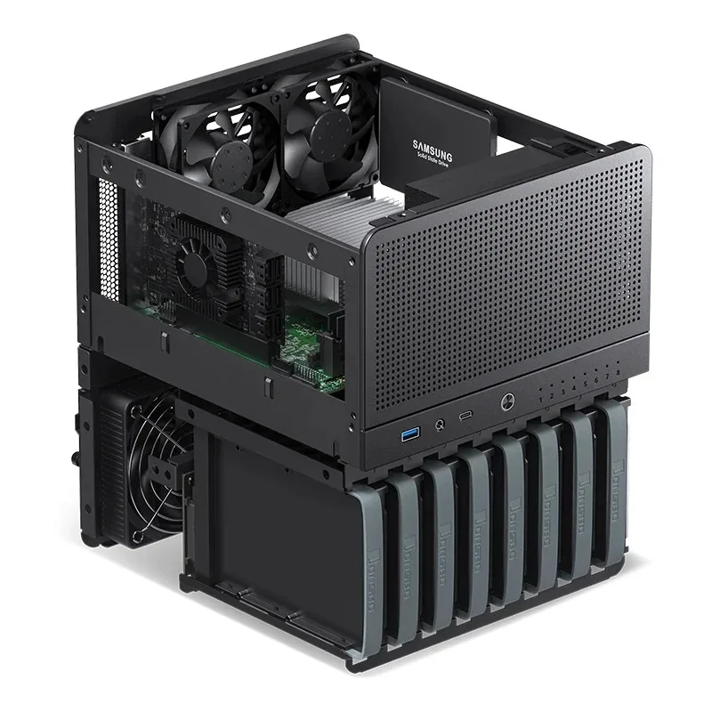 JONSBO N3 Mini Case All-In-One Aluminum ITX Chassis 8Hard Disk NAS Office Desktop Mini Chassis PC Case with 100mm Cooling Fan