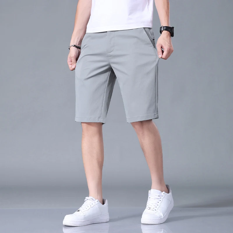 Summer Thin Men\'s Casual Shorts Solid Color Stretch Straight Fashion Short Casual Pants Male Ice Silk Cool Soft Midi Shorts