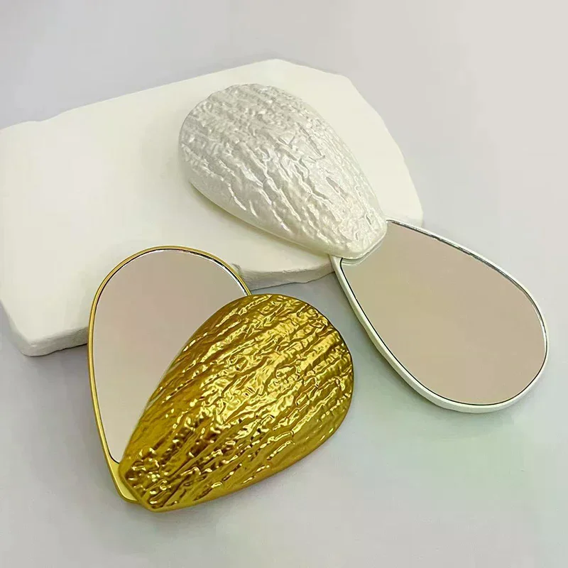 Espejo cosmético de doble cara con forma de ostra, espejo plegable deslizante, espejo de mano para niñas, espejo de tocador compacto irrompible