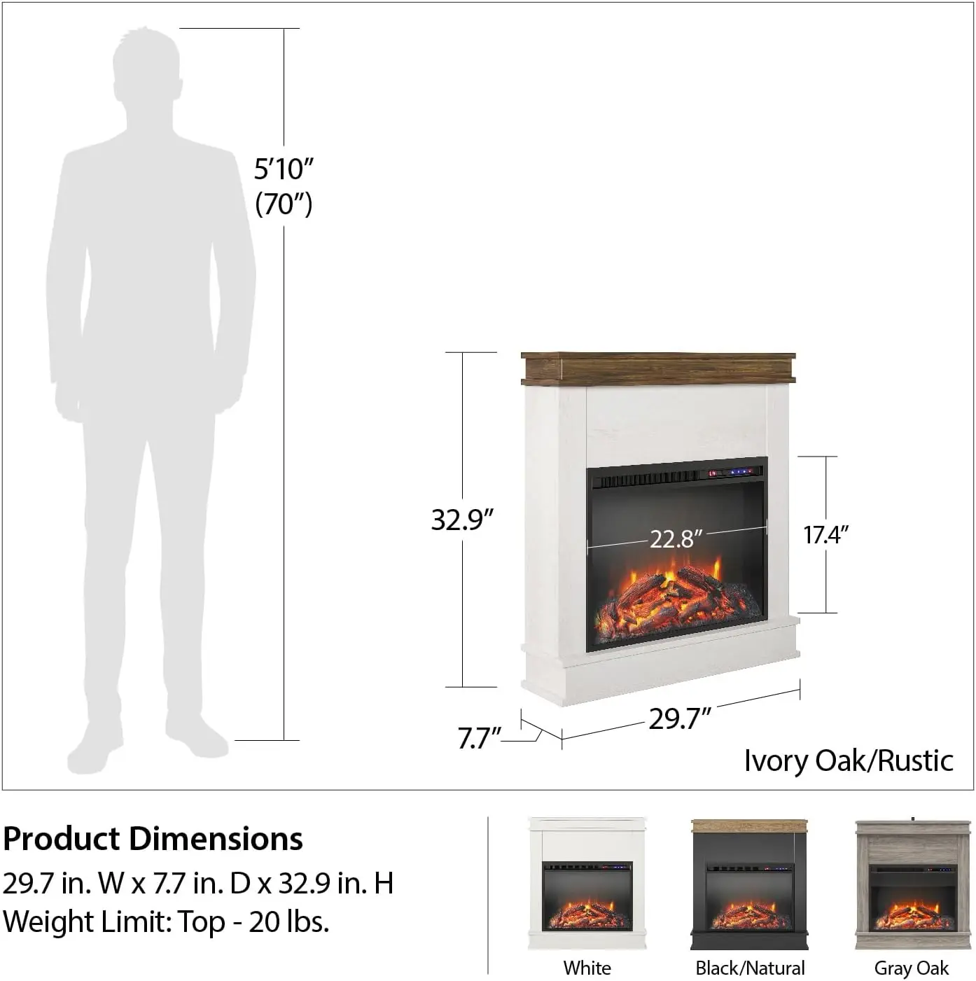 Chimenea eléctrica con Mantel, calentador reemplazable, independiente, Control remoto, temporizador