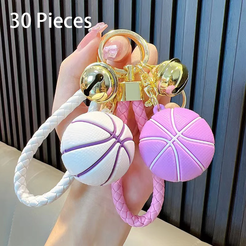 30 Pieces 3D Basketball Model Keychain Sports Fans Championship Trophy Souvenir Pendant Collection Men Gifts Keyring