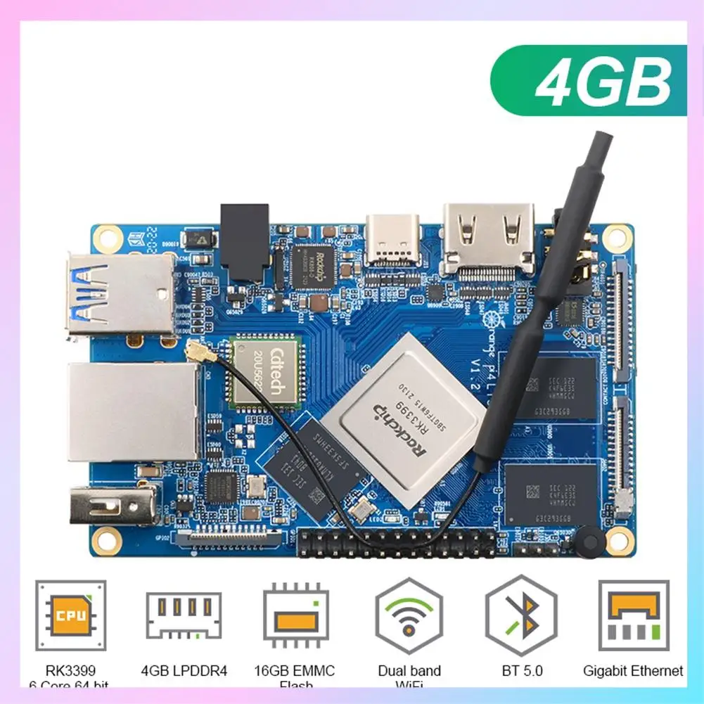 

T23C For Orange Pi 4 LTS 4GB LPDDR4 16GB EMMC Rockchip RK3399 Wifi+BT5.0 Gigabit Ethernet Development Board Heatsinks