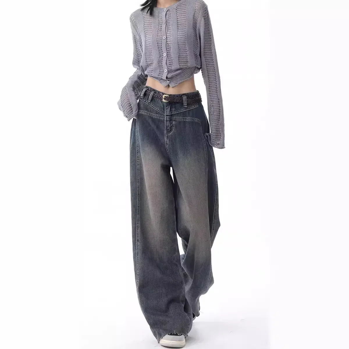 

2024 Early Autumn New Washed Nostalgic Fringed Denim Jeans for Women