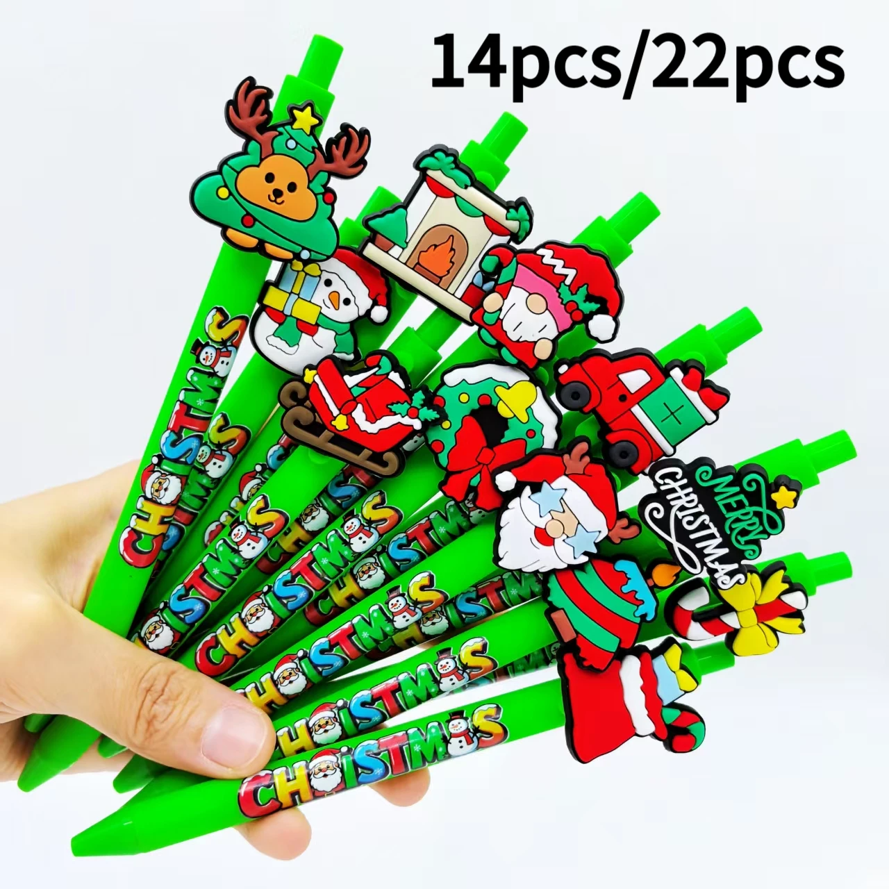 

14pcs/22pcs Creative Merry Christmas Press Pen Green Series Santa Claus Ballpoint Pen Christmas stationery