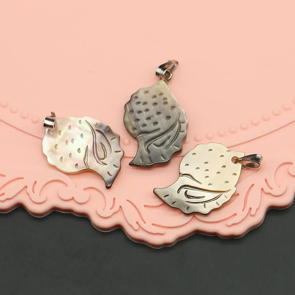 14x24mm Natural Shell Pendant Single-Sided Carved Conch Pattern Design Charm Suitable For Handmade Necklace Gift Materials