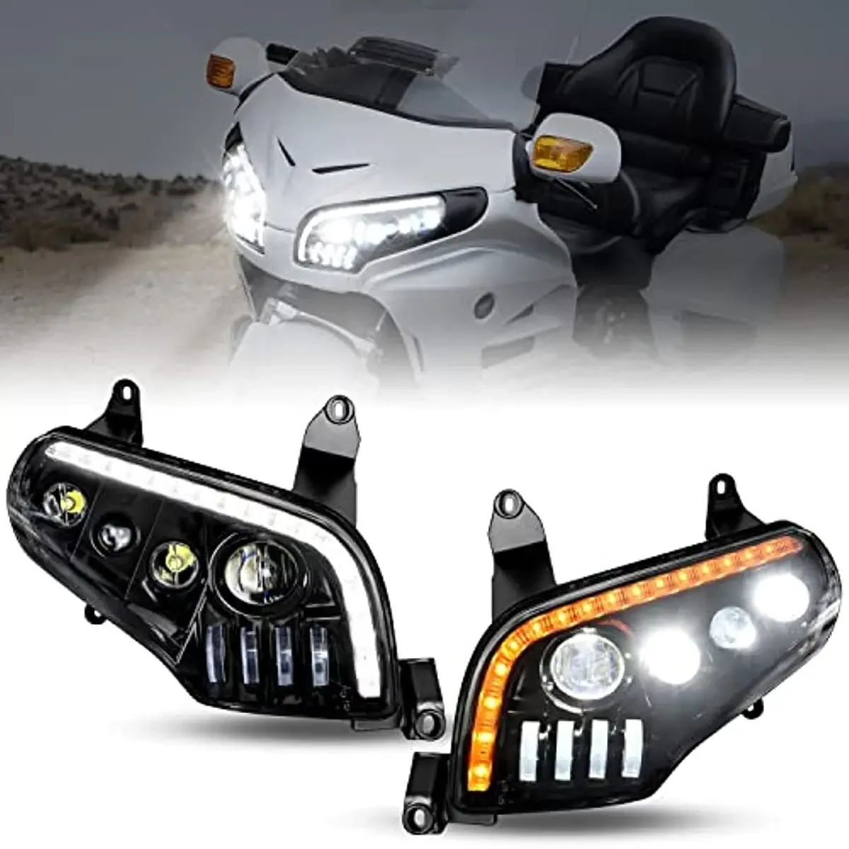 LED Motorcycle Headlight Assembly Front Blink Lamp Turn Signal High Low Beam Headlamp For Honda GoldWing GL1800 2001-2016 2017