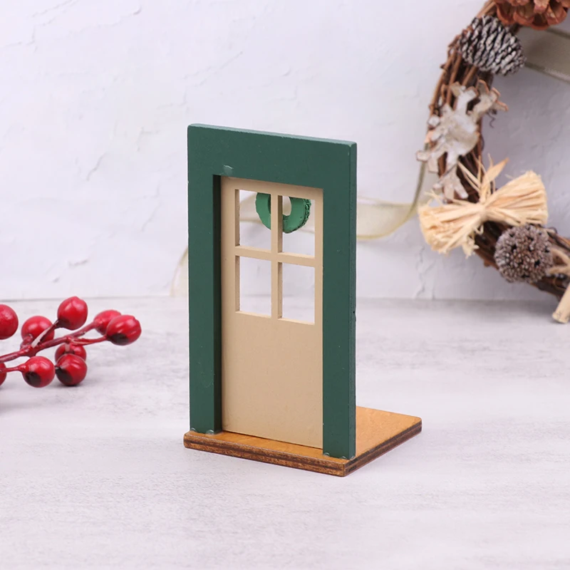 1PC Mini Wooden Christmas Door Miniature Dollhouse Furniture Model DIY Accessories Kids Garden Scenes Decoration Toys Gift