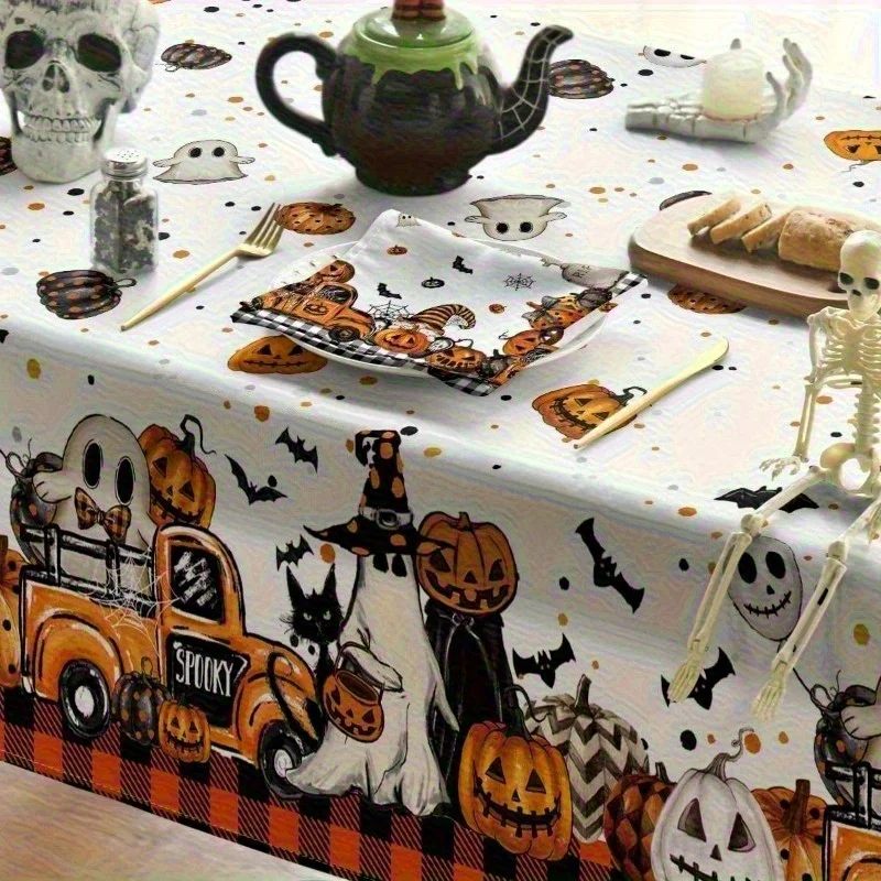 1pc Buffalo Check Pumpkin Lantern - Pumpkin Bat Ghost Truck Pattern - Washable for Indoor and Outdoor Usezyc