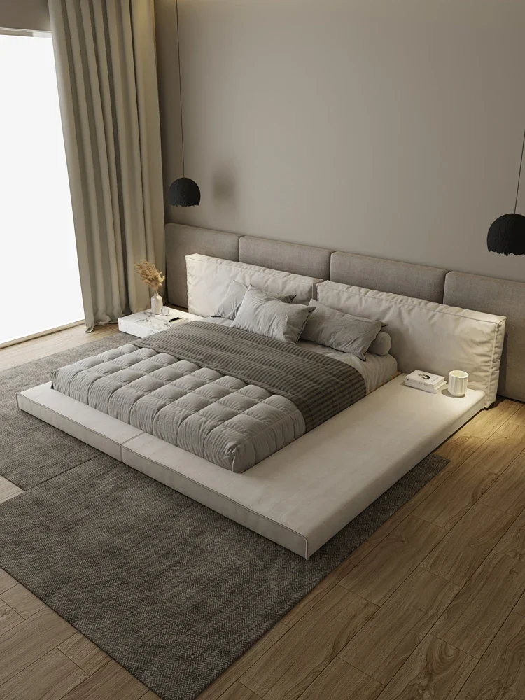 Italian tatami fabric bed, spacious master bedroom, modern and simple, with a quiet breeze two person floor to floor fabric bed