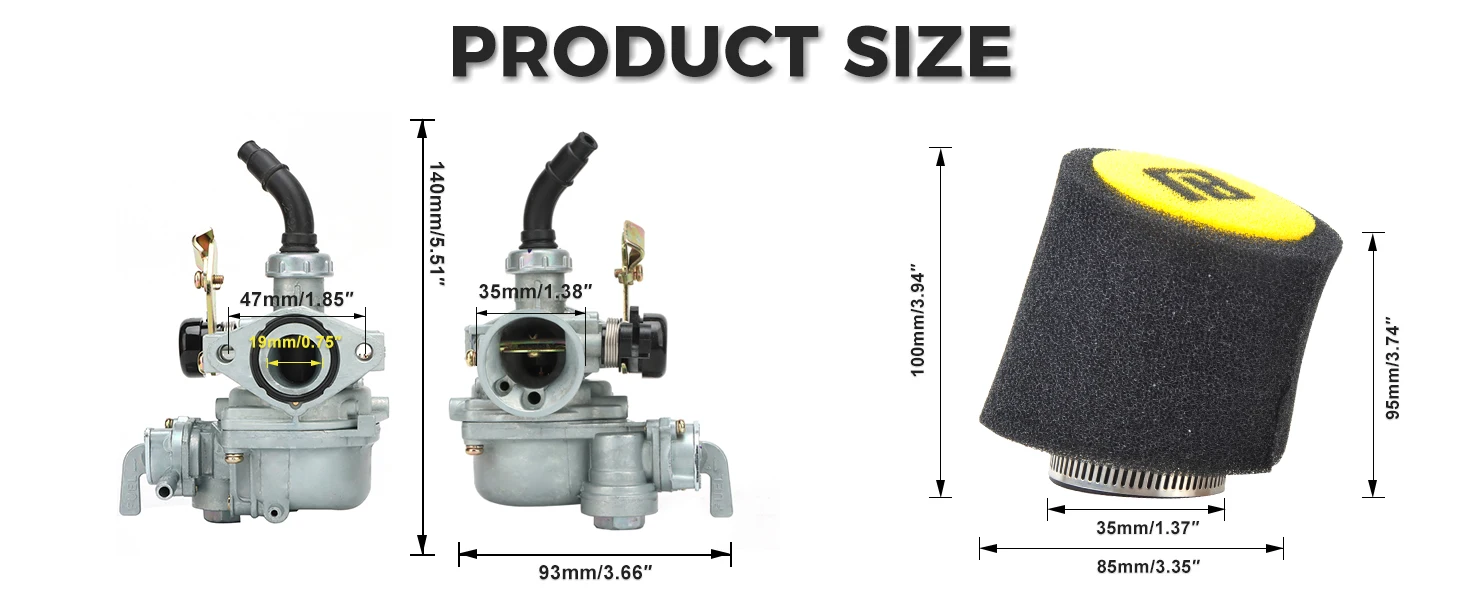 NIBBI Motorrad-Vergaser PZ19mm Vergaser 35mm Schwamm-Luftfilter für DY100 Sun Locomotive 50cc-125cc ATV Dirt Bike Roller Motor – Detail 3
