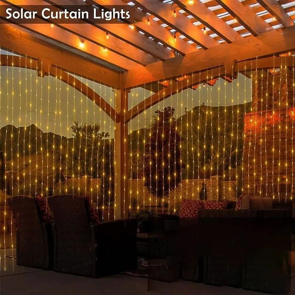 6M 3M Solar Curtain Light LED Outdoor Garland Decoration String Lights Yard Christmas New Year 2025 Fairy Garland String Lights