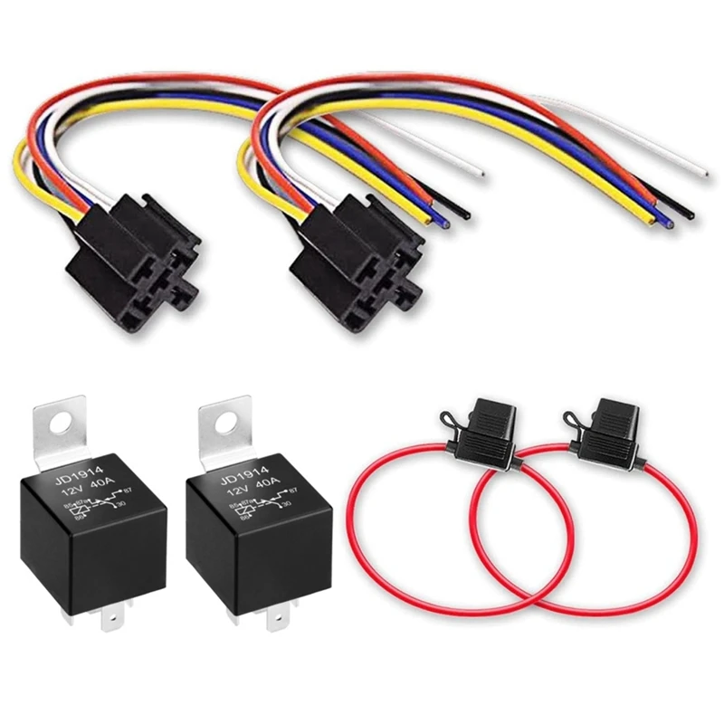 Automotive 5-Pin 30/40A 12V SPDT Relays With Interlocking Relay Sockets And In-Line ATC Fuse Holders