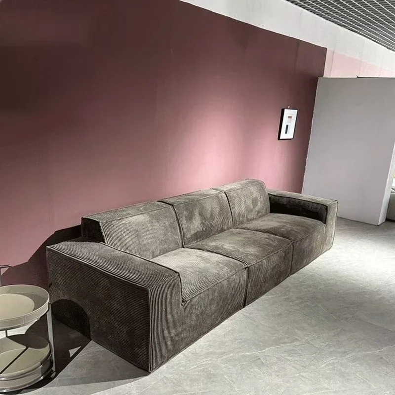Fabric Vacuum Compressed Corduroy Sofa, Tofu Block Sofa Combination Full Sponge Shaped Straight Sofa, High Resilience Sponge image 3