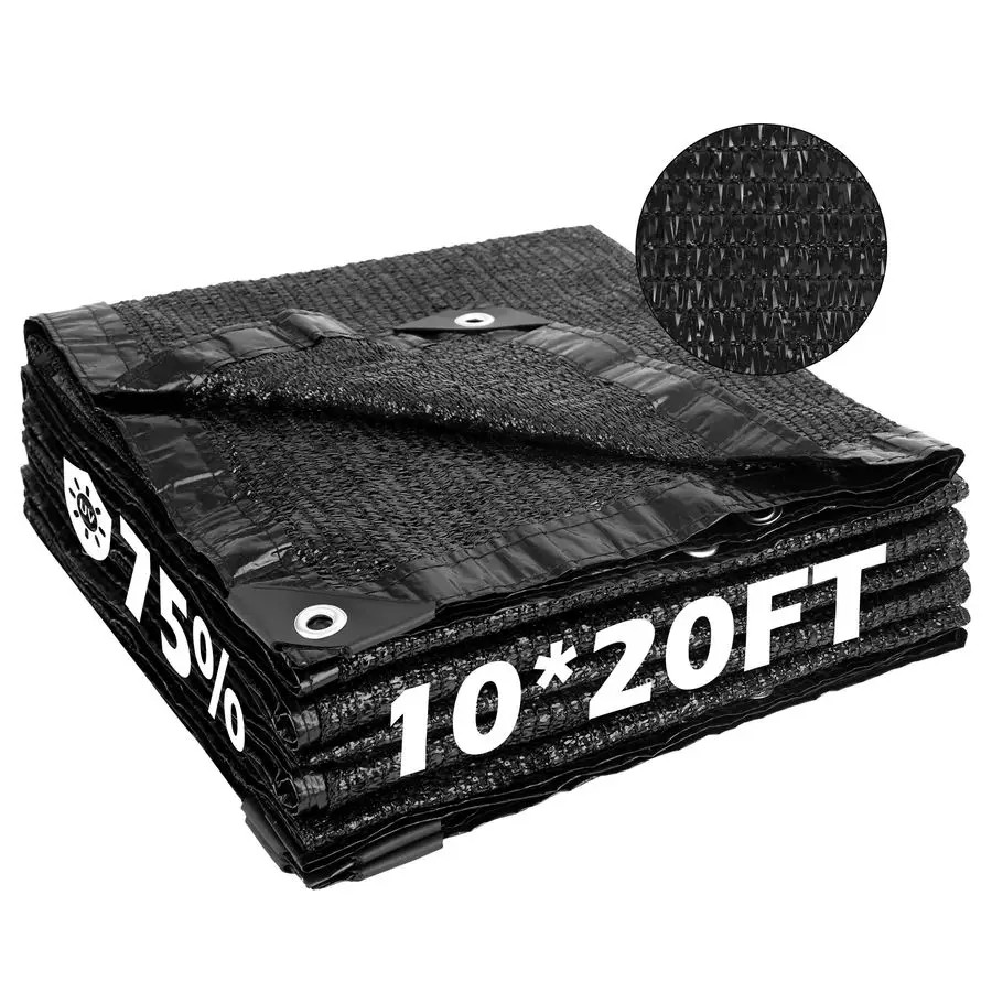 

75 Black Shade Cloth 10x20FT Taped Edge with Grommets Sun Net Mesh for Garden Patio Backyard UVResistant