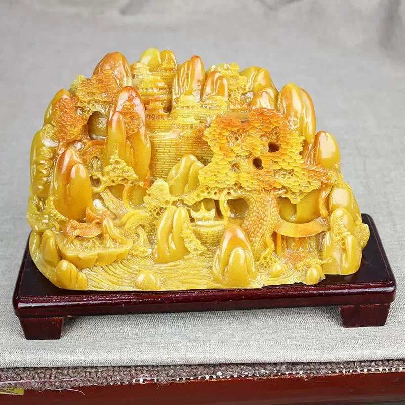 Raw Stone, Jade, Shoushan Stone Carving, Huangshi, Rich Water, Long Flow, Fortune Tree, Porch Ornaments, Strange Stones, Ornamen