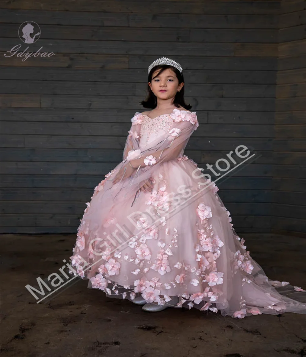 Robes de soirée de mariage bleu clair, manches d'épaule, fête d'anniversaire pour enfants, première Communion, concours de beauté, robe de soirée