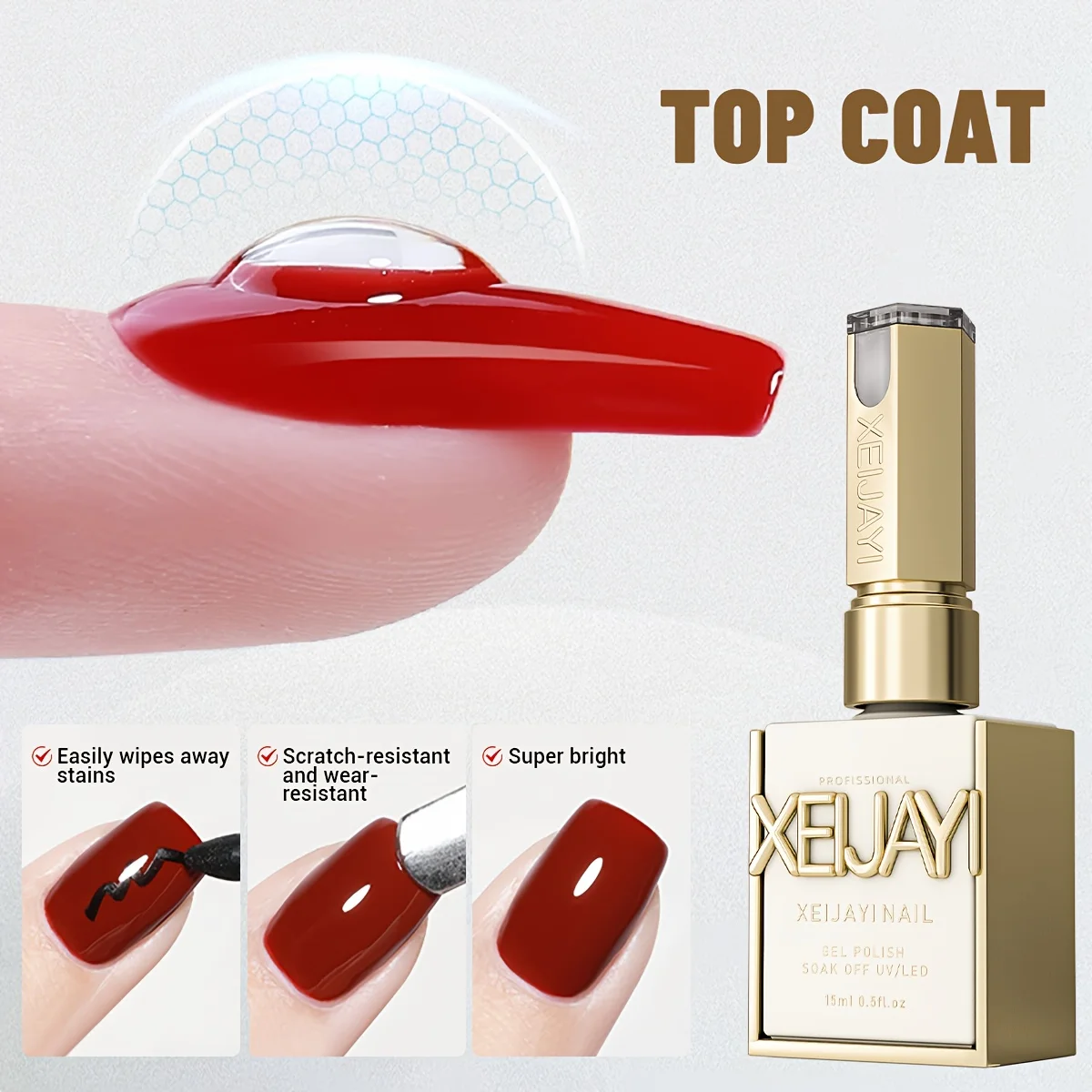 XEIJAYI 1pc 15ml Long-Lasting Gel Top Coat Shine Finish and Soak Off LED Nail Lamp - Perfect for Nail Art Design