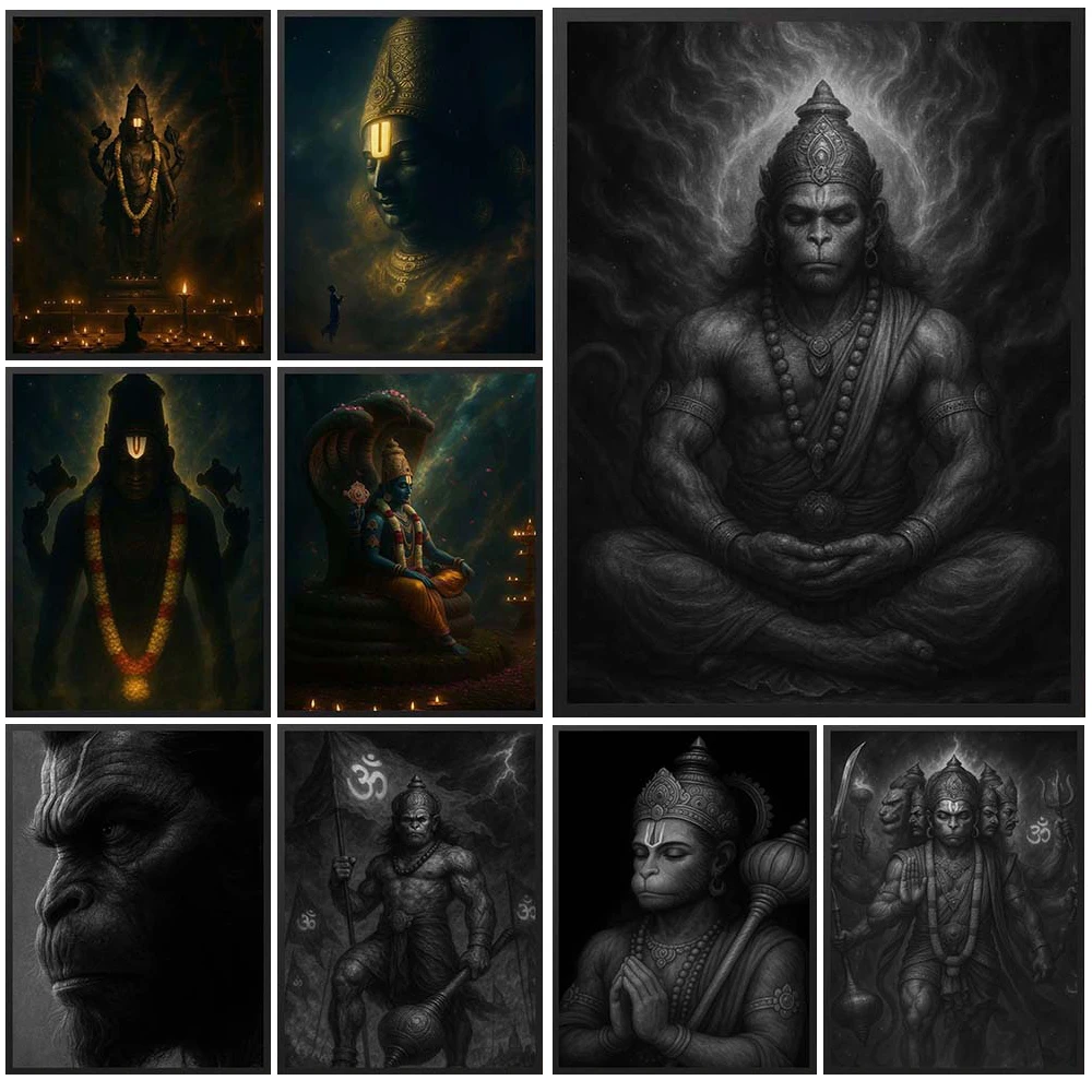 Hinduism Shiva Hanuman Poster Religion Wall Pictures For Church Decor Wall Art Canvas Painting Posters Unframed