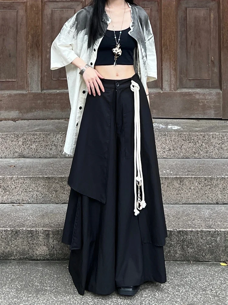 

Trouser skirt women's long loose spring and autumn new wide-leg Chinese design sense niche retro solid color irregular shape 1Pc