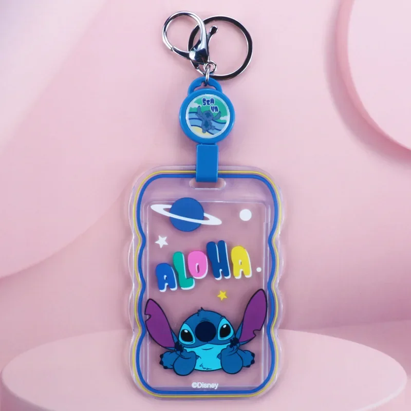 Stitch Disney Card Holder Keychain Cartoon Student Meal Card Transparent Drawstring Card Holder Work License Protective Case