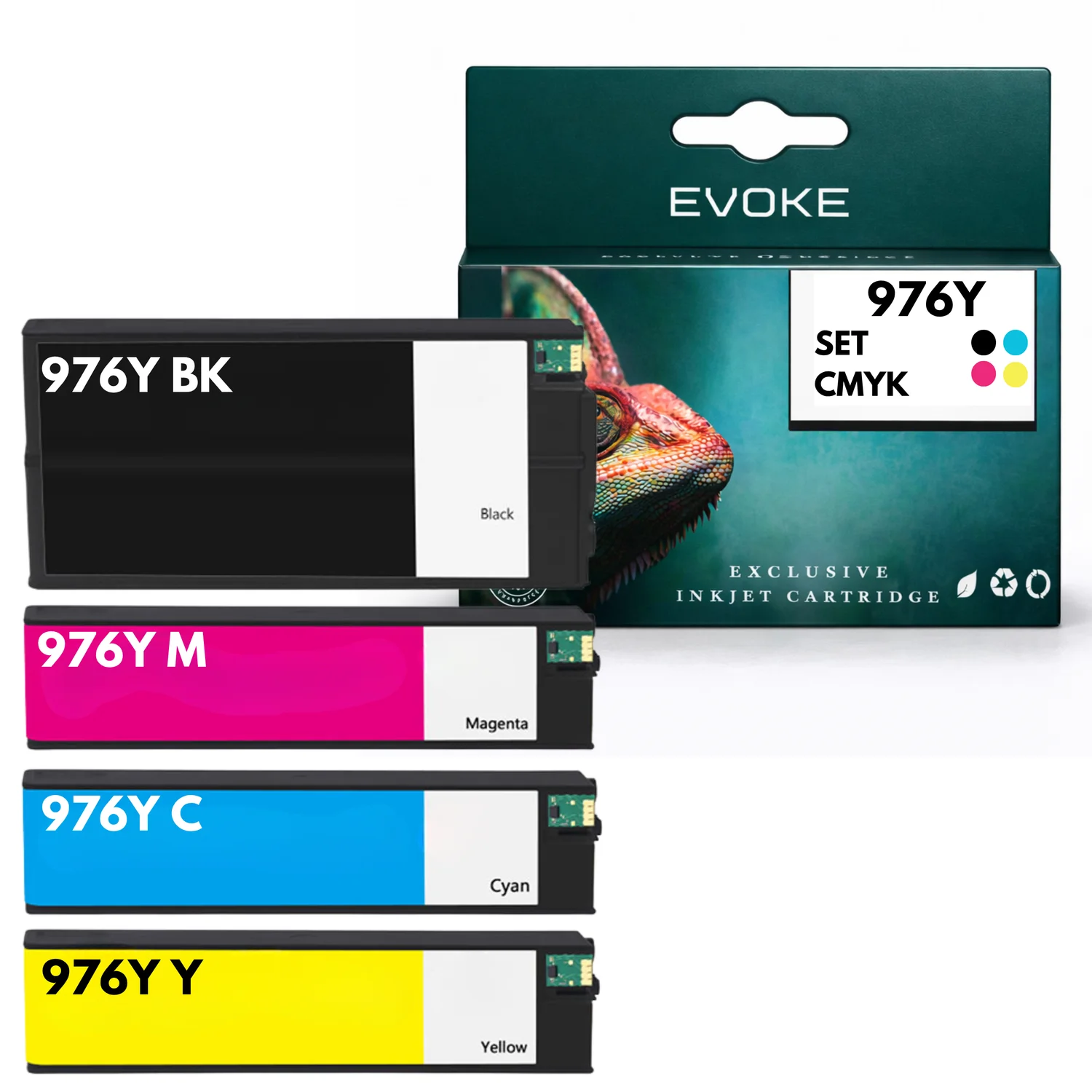 Evoke Compatibele Inkt voor Hp 976Y Hp976 4X Cmyk: Zwart, Cyaan, Magenta, Geel 1210 ml 56000 Pagina's Pagewide Managed P55250Dw P57750Dw