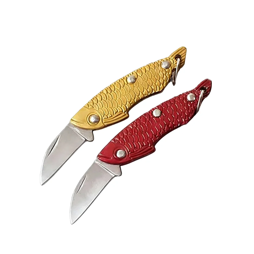 All Stainless Steel Fish Shaped Mini Folding Blade Knife Outdoor Portable Keychain Pocket Knife Survival Hand Tools for Camping