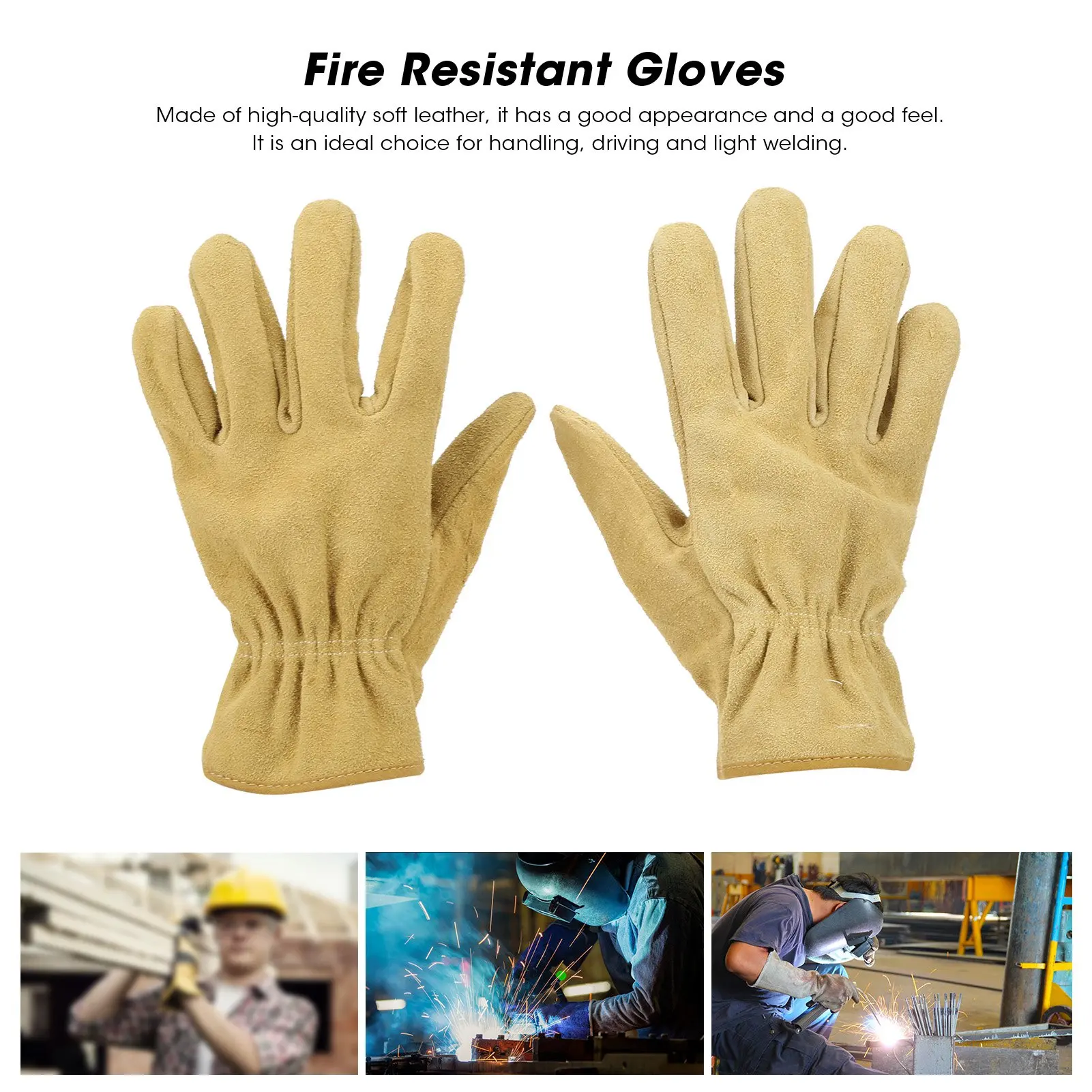 

ZK30 Pair Welding Gloves WearResistant Cow Split Yellow Labor Protection for Drivers Carry(L )