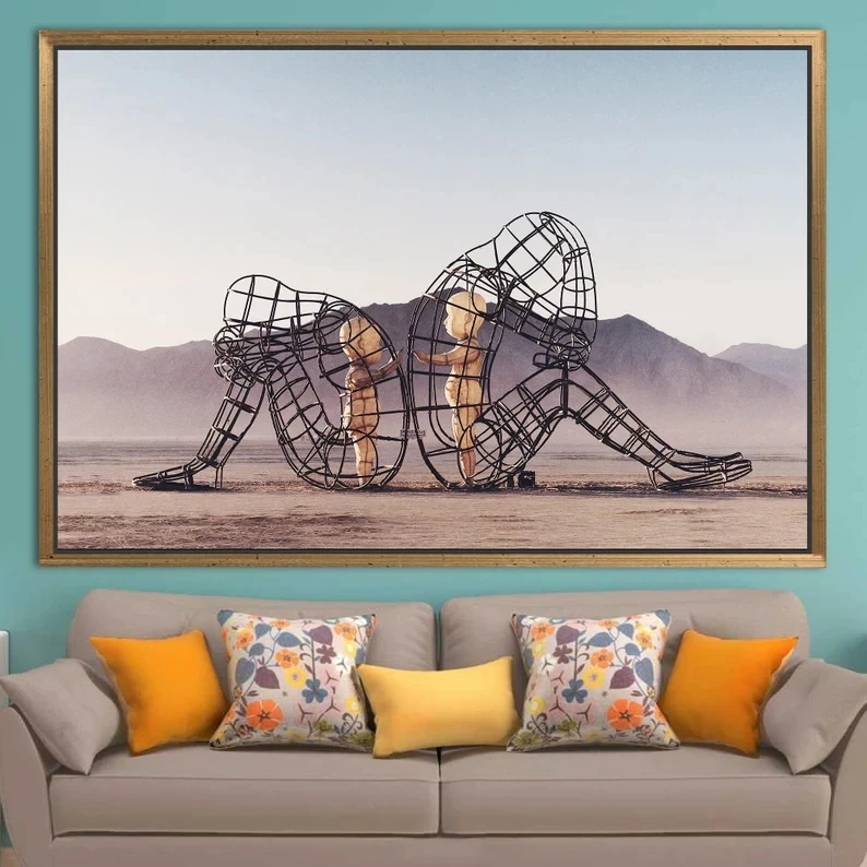 Alexandr Milov's Sculpture《Love》from Burning Man Metal Sculpture Canvas Painting Silver Couple Art Posters Prints Home Decor