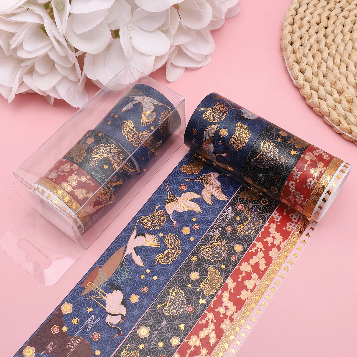 動物柄の和紙テープ 5 ロール/箱、DIY ギフトラッピング、スクラップブッキング装飾材料、ヴィンテージスタイルに適しています。