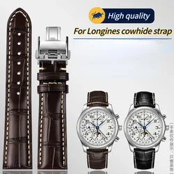 Longinesコレクション用ウォッチストラップ、牛革レザー、バタフライバックル、リストバンド、l3、l4、l2.628、l2.673、19、20、21mm